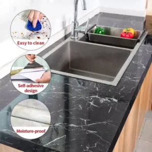 Self Adhesive Black Marble Sheet For Kitchen