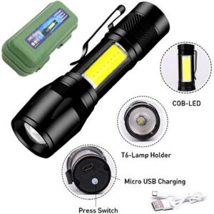 Mini Rechargeable LED Flashlight – Waterproof Torch with USB Fast Charging & Side Lamp