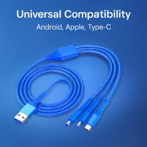 3-in-1 Metal Fast Charging Cable – Micro USB, Type-C & iPhone