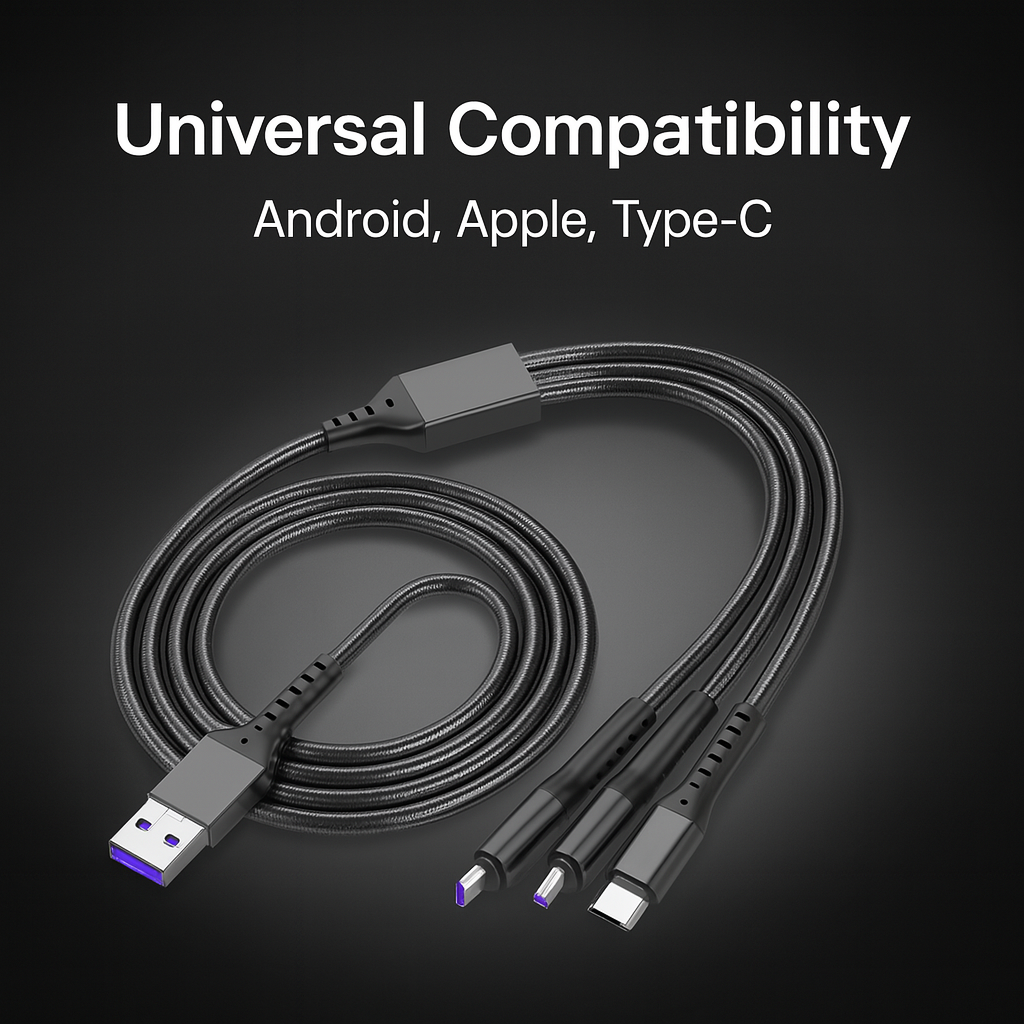 3-in-1 Metal Fast Charging Cable – Micro USB, Type-C & iPhone - Image 3